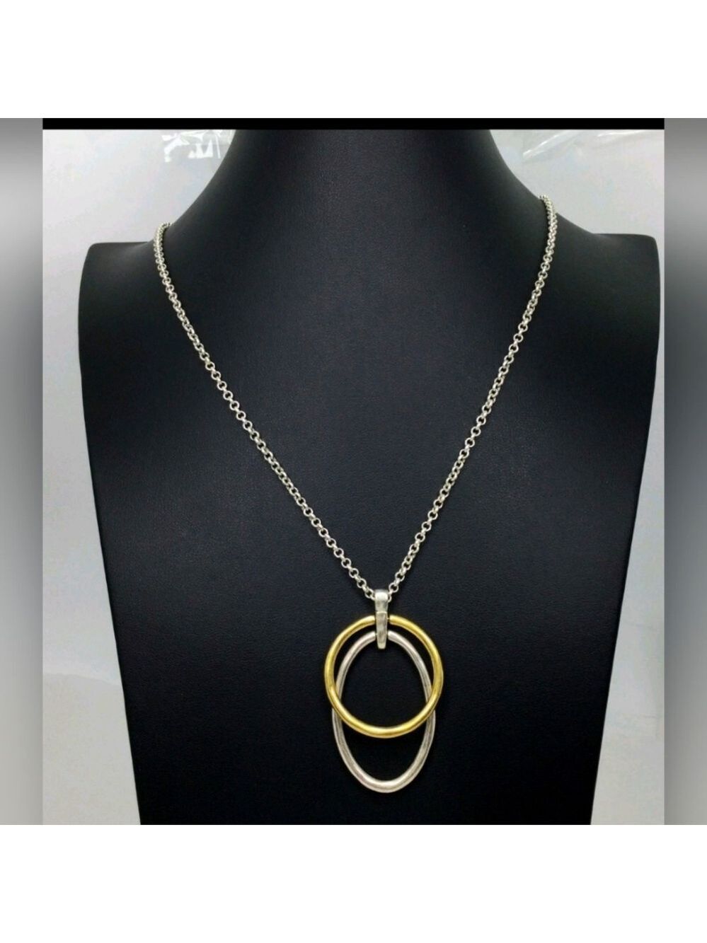 Lucky Brand Two-Tone Geometric Pendant Long Chain Necklace 25"
